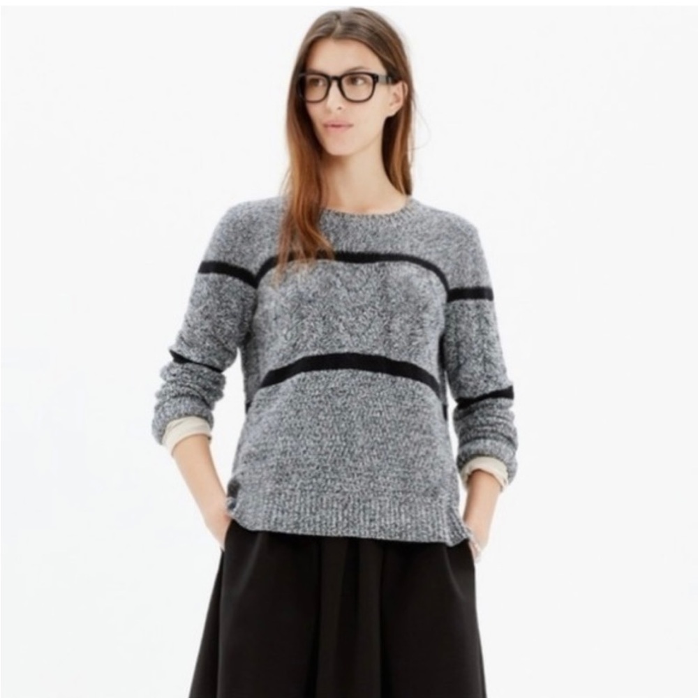 Madewell Womens Gray Sweater With Black Stripes Cotton Blend Size Extra Small‌‌